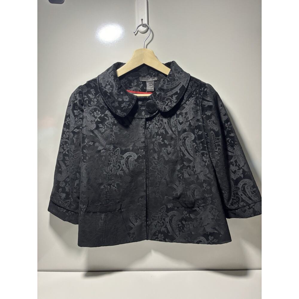 Fairy Goth Black Velvet Whimsical Floral Paisley Women Jacket Sz Med 100% Cotton
